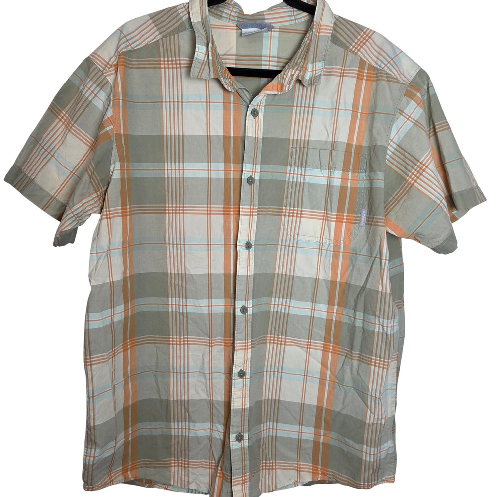 Columbia Plaid Button Up Shirt Short Sleeve Hiking Fishing Mens XL